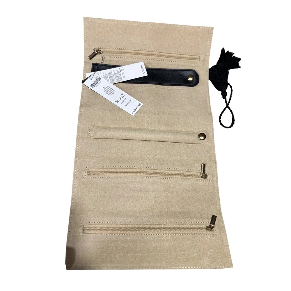 Chico's Jewelry Roll Tan Black NWT‎ Leopard Print Travel Organizer Tassel